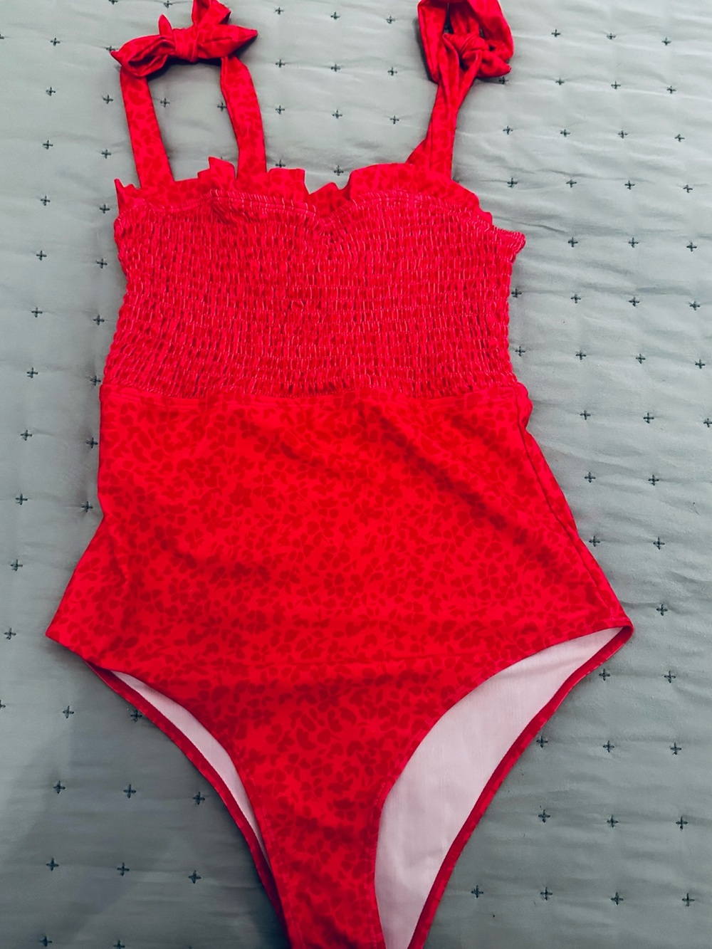 Red One-Piece Swimsuit with Smocked Bust